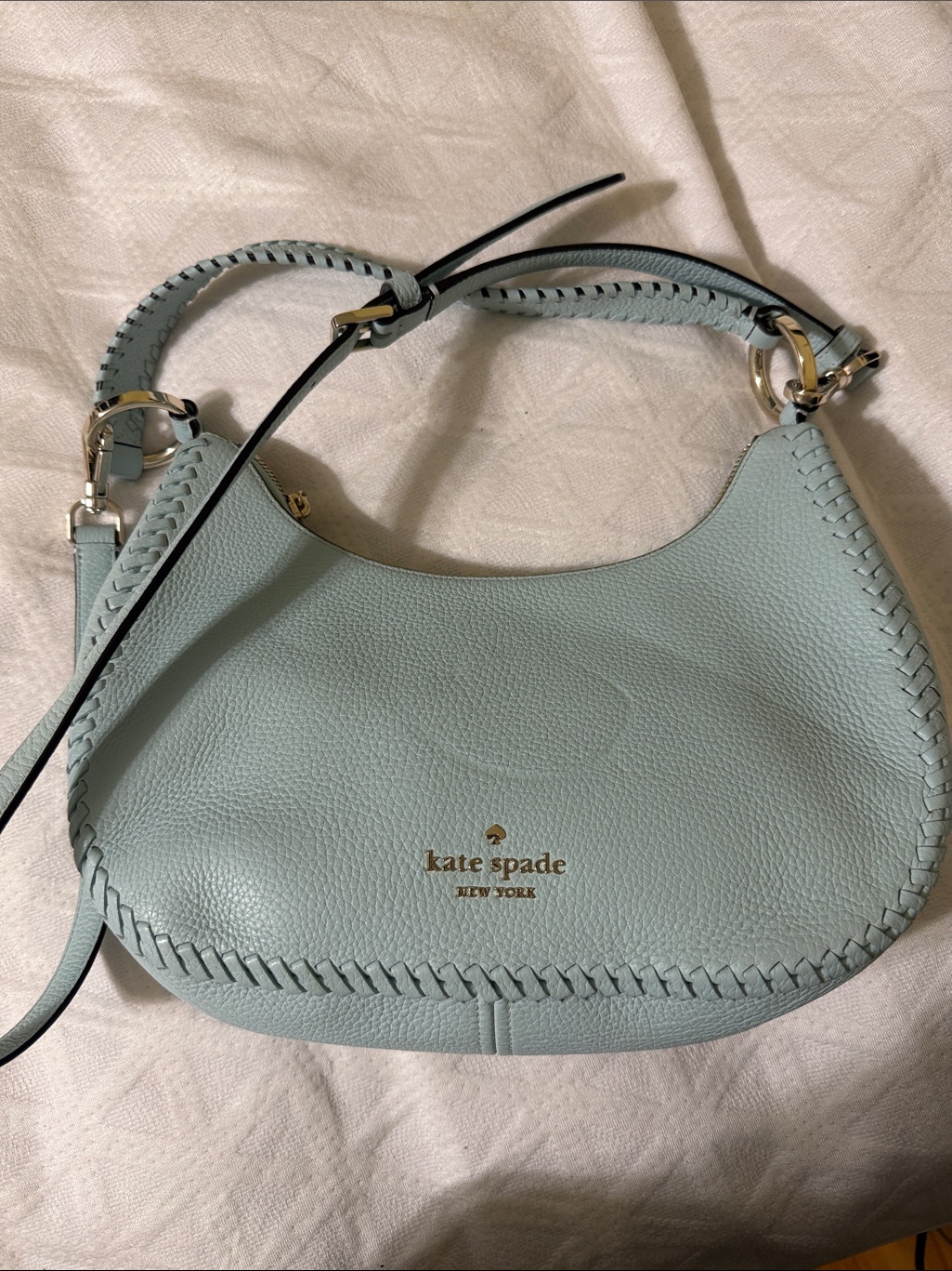 Kate Spade Light Blue Leather Braided-Trim Shoulder Bag (Final Sale)